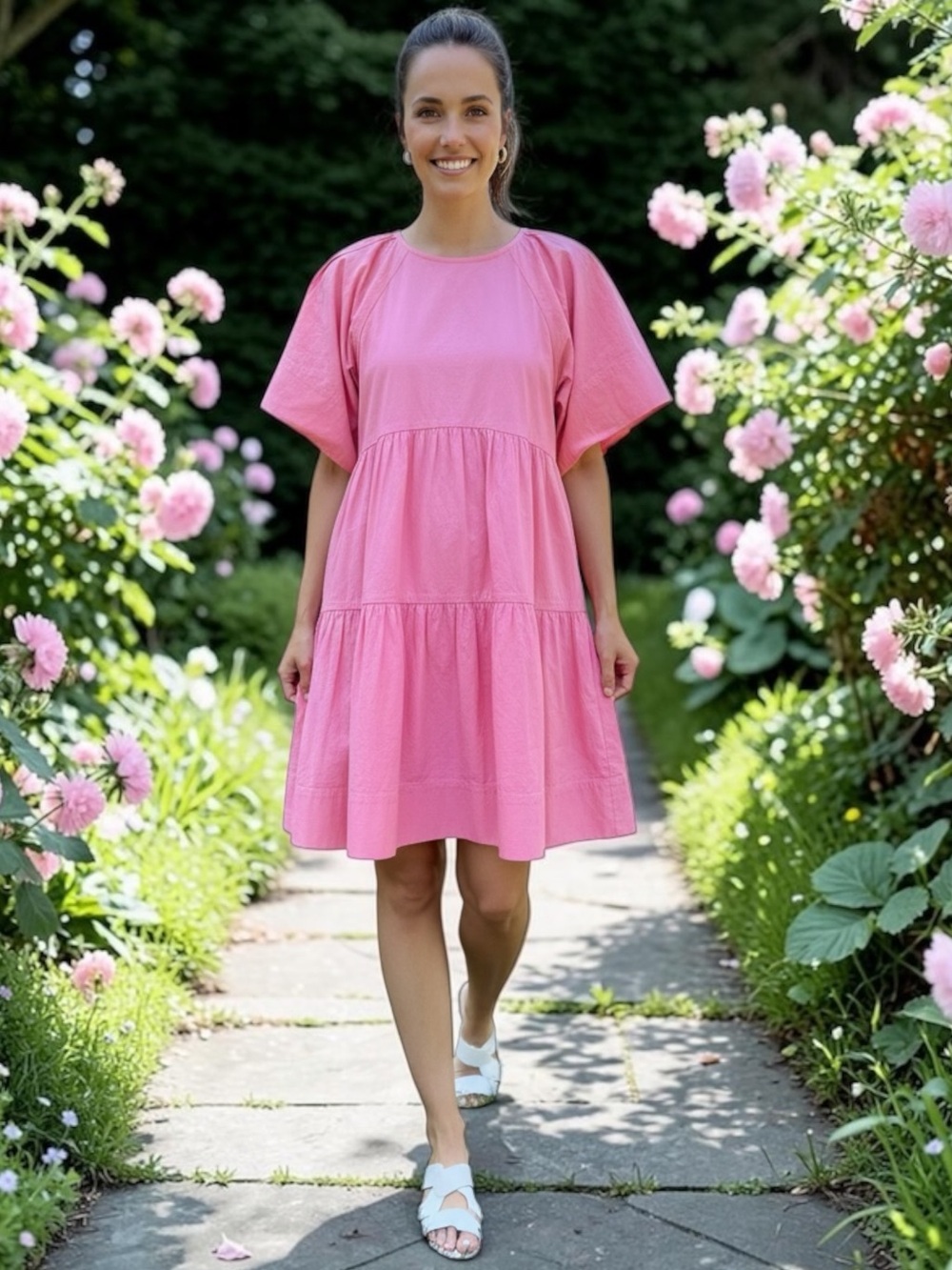 A.L.C. Camila Mini Dress Pink Tiered Short Puff Sleeve A-Line Spring Size 4